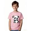 European sizes Cute Cartoon Style Panda T-Shirt - Featuring Pink Flower Decorations, Black Background Design, Suitable for Summer Casual Wear