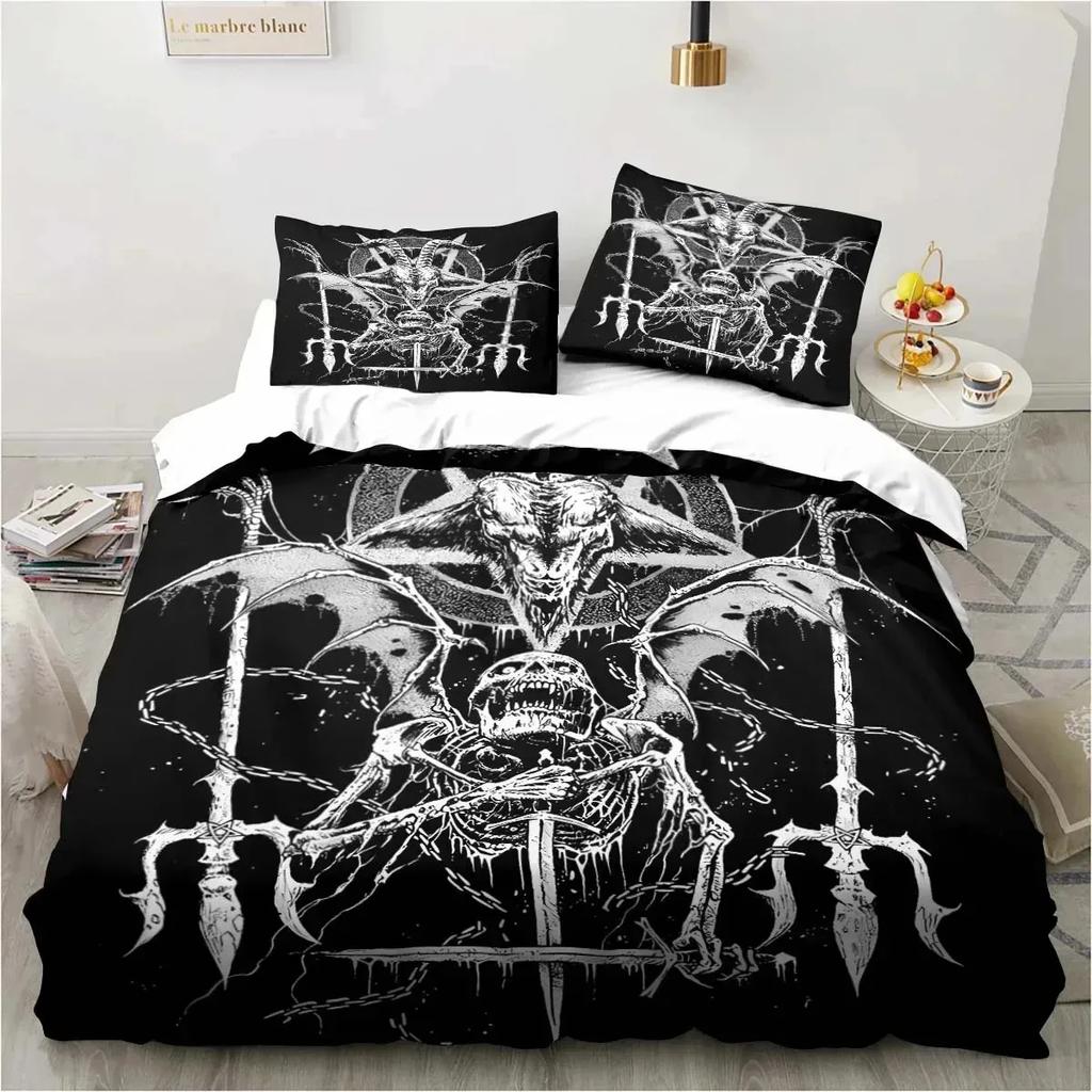 Satanic Satan Devil Bedding Set Boys Girls Twin Queen Size Duvet Cover Pillowcase Bed Boys Adult Fashion Home Textileextile