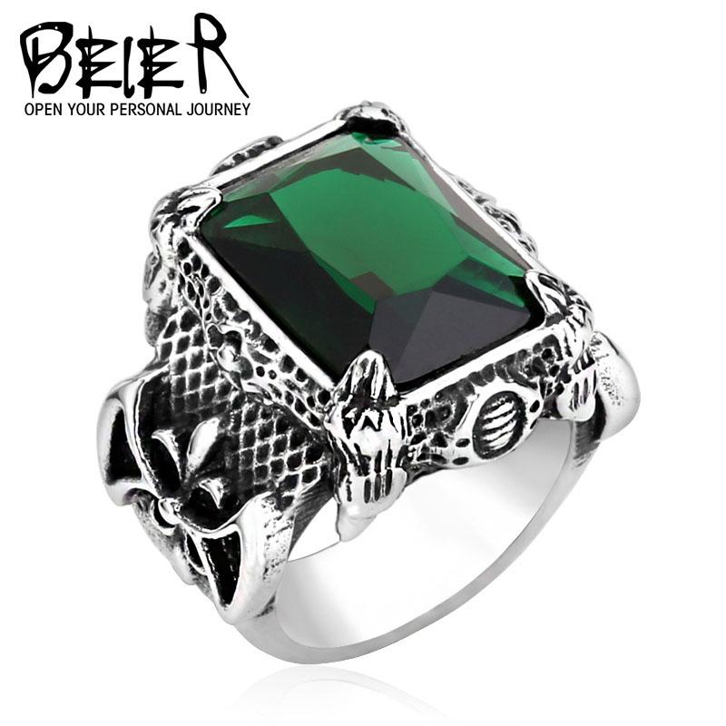 316L Stainless Steel VIKING Colorful Stone Trend Men's Ring Double-Sided  High Quality Jewelry