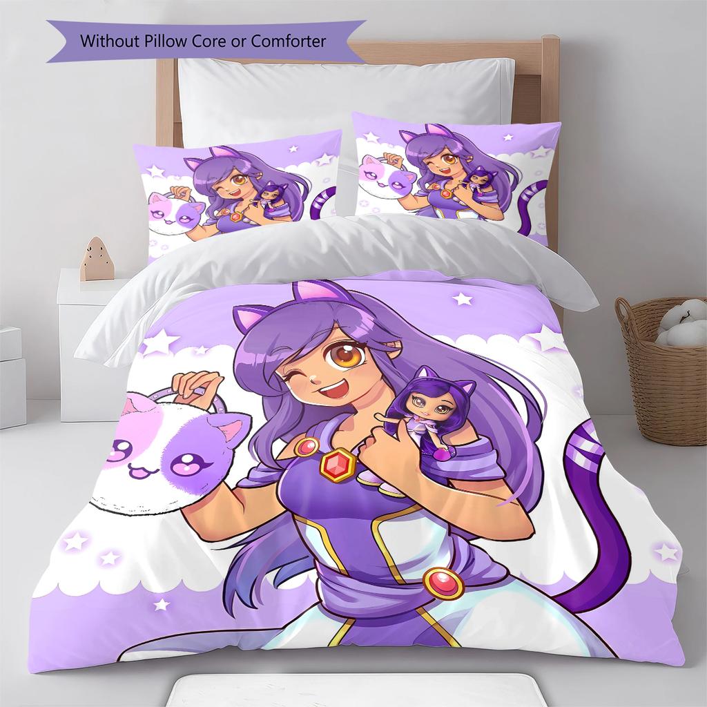 Ropa de cama con patrón Aphmau, juego de edredón, funda de almohada, decoración del hogar, regalo de cumpleaños (1 * funda nórdica + 2 * fundas de almohada, sin núcleo)