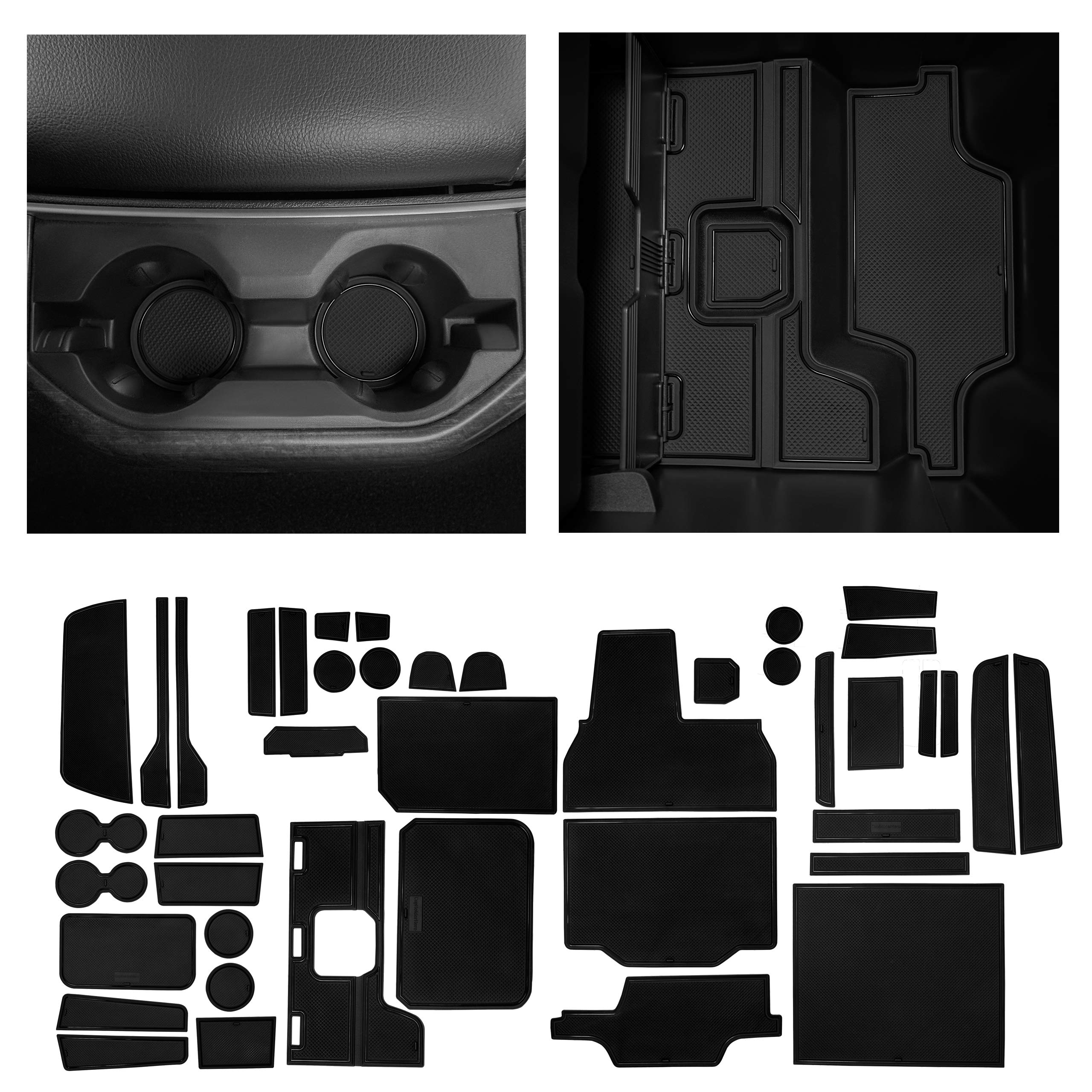 

CupHolderHero RAM 1500 Accessories 2019-2021 Interior Non-Slip Dustproof Cup Holder Inserts, Center Console Liner Mats, and Door Pocket Mats (Crew Cab