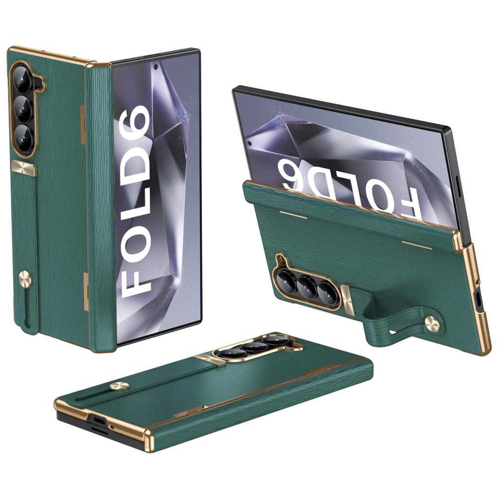 For Samsung Galaxy Z Fold6 5G Case Wrist Band Hinge Protection Leather+PC Phone Cover