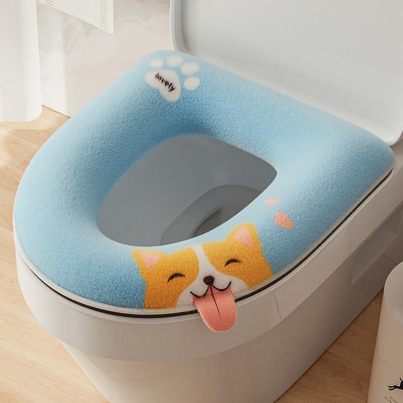 Χαριτωμένο Cartoon Χοντρό Ματ Κάλυμμα Καθίσματος Τουαλέτας Χειμερινό Ζεστό Μαλακό Πλέσιμο Θήκη Καθίσματος Χαλακιού Κάλυμμα Κάλυμμα Τουαλέτας Αξεσουάρ μπάνιου