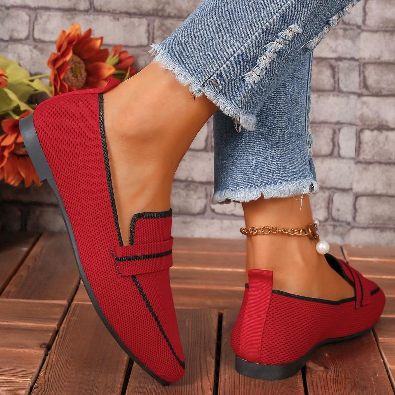 Fashion Women Flats New Popular Knitted Slip Breathable Comfortable Solid Color Shoes Casual Pointed Toe Walking Loafers Sneakers Women