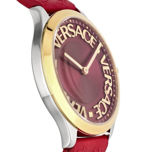 Versace LOGO HALO Watch, Red Dial, Stainless Steel, Sapphire Crystal, Quartz Movement, 38mm, Swiss Made, VE2O00222, Women's