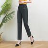 Women Ice Silk Elastic Pants Solid Color High Waist Loose Casual Pants Middle Aged Female Elastic Straight Leg Pants