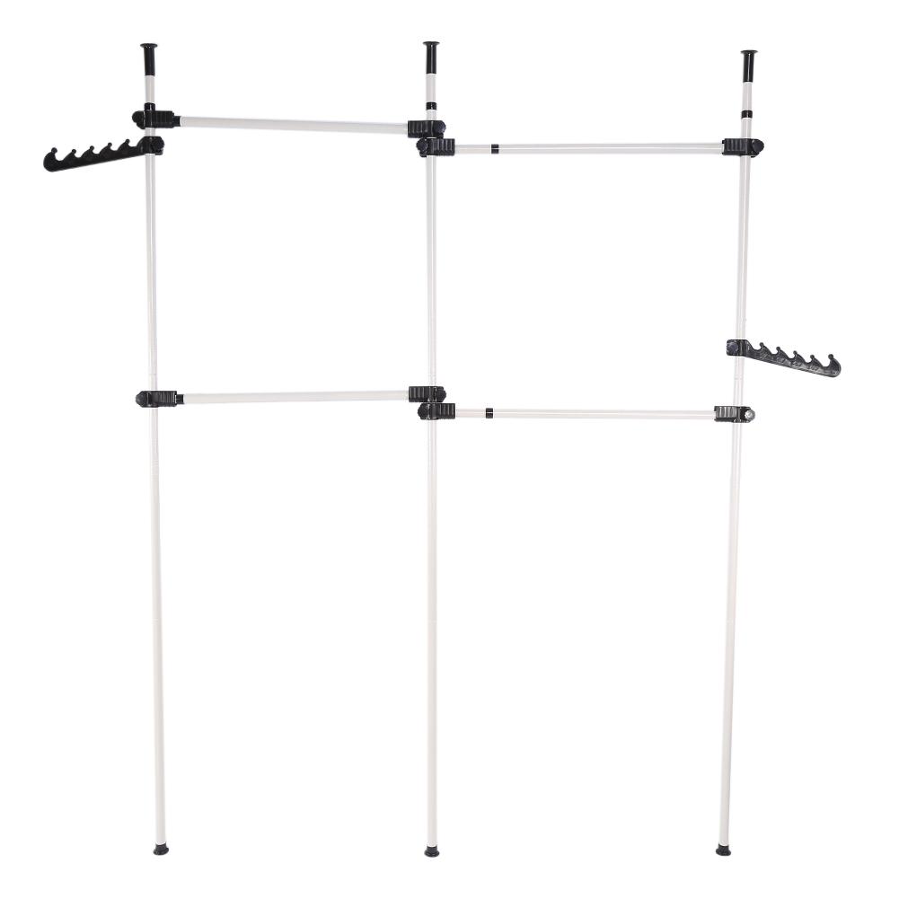 Heavy Duty Movable Garment Rail DIY Coat Hanger Clothes Wardrobe 3 Poles 4 Bars