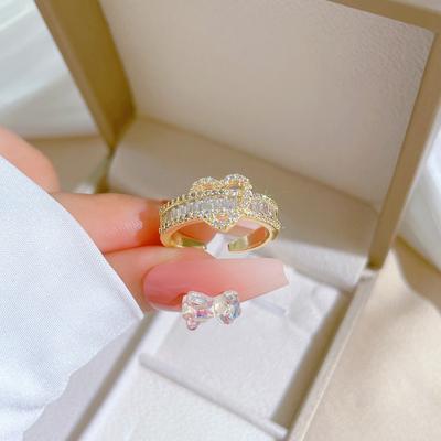 [Gold-plated] Love Zircon Open Adjustable Simple Hand Ornament Japanese Couple Ring