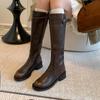 Autumn and winter leather tall boots solid color side zipper middle heel large size women's boots thick-soled non-slip versatile cowhide Martin boots
