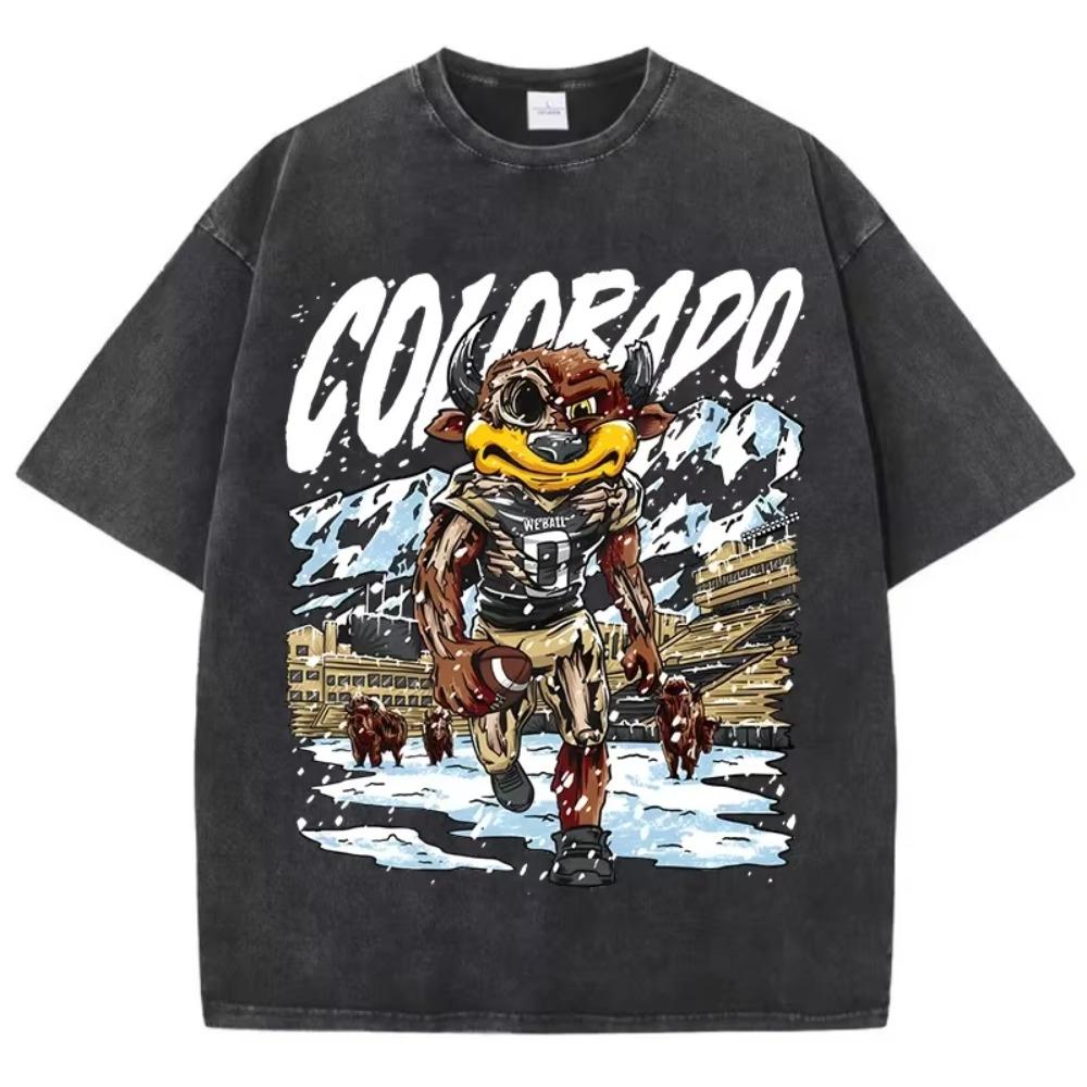 American Vintage T Shirt for Men Women Loose Oversized Colorado Skeleton Player Graphic T-Shirts Cotton Distress Tops 80507