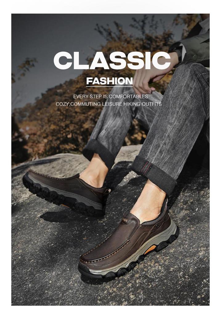 Men's Spring Loafers - Outdoor Casual Hiking, Thick Sole, Wear-Resistant, Slip-On Leather Shoes