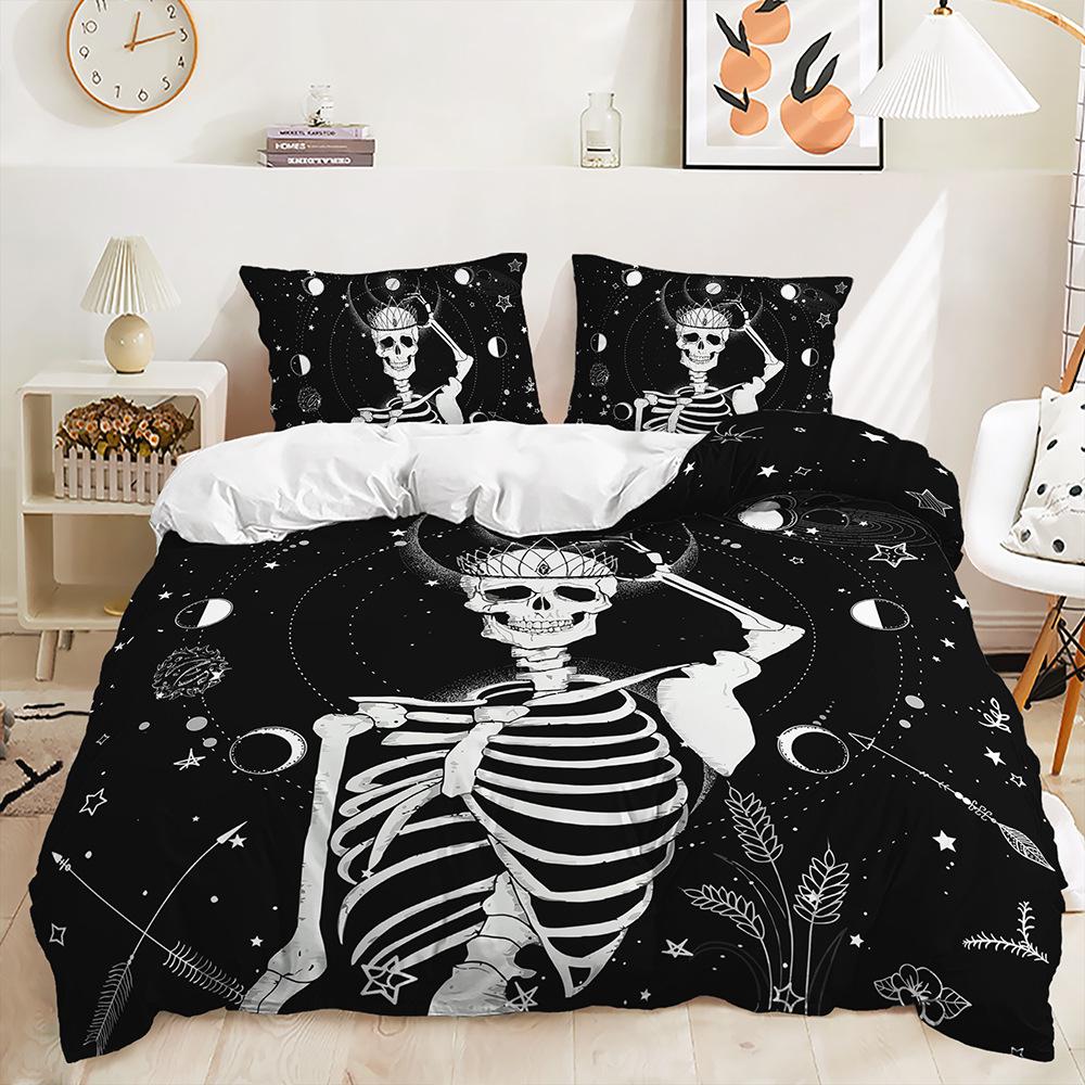 Three-Piece 3D Quilt Cover Rose Skull Dark Wind Kit Bedding