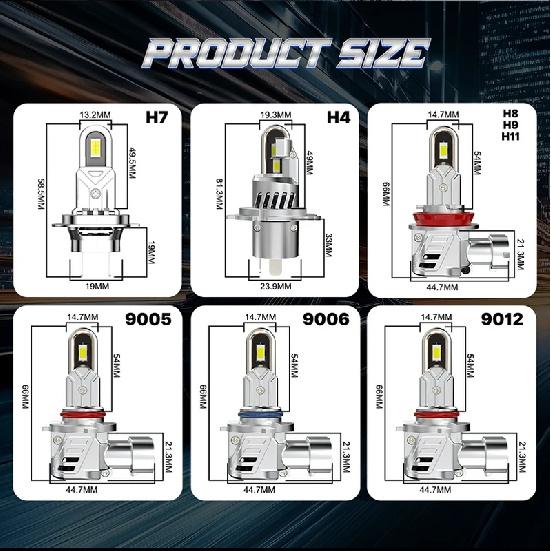 2PCS Turbo H4 LED Headlight CANBUS H7 H11 9005 9006 60000LM Mini Lamp 1:1 5570 CSP Wireless Car LED with Fan Plug and Play 6000K
