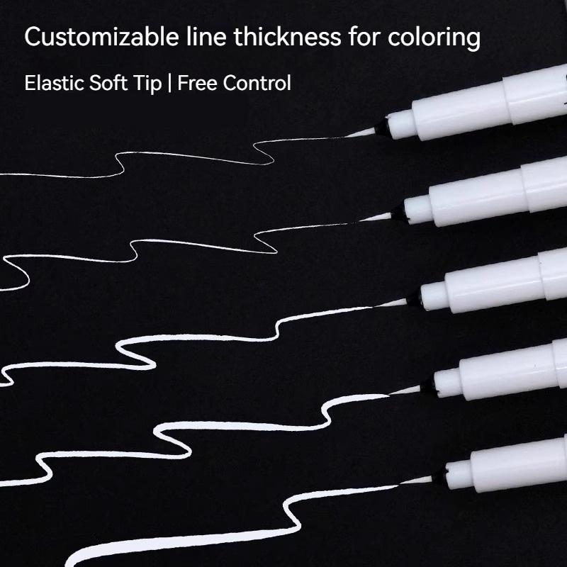 Soft Brush White Highlights Pen for Journaling Black Cardboard Manga Outline Scrapbooking Supplies Waterproof Black Drawing Pens