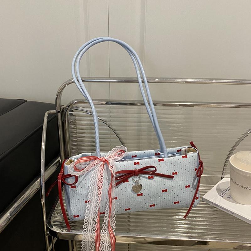 Light Luxury Underarm Bag New Fashionable Floral Bow Print Handbag Contrast Color Versatile Women's Shoulder Bag