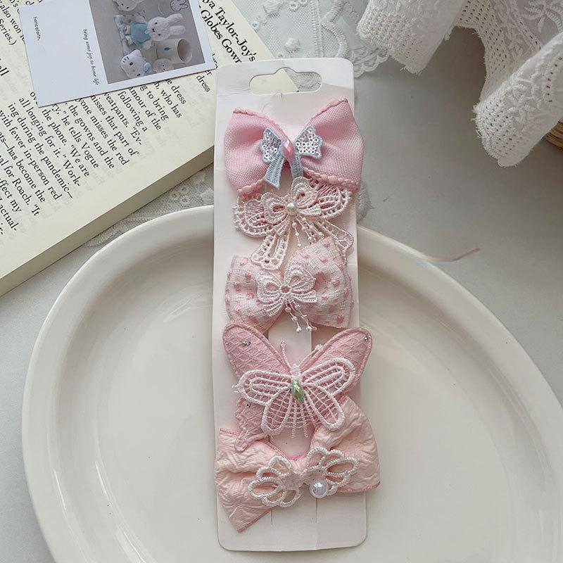 New Korean Spring Fabric Bow Hair Clip Set for Kids, Sweet Side & Bangs Clips, Full-cover Design,  Non-hurt Hair, Perfect .