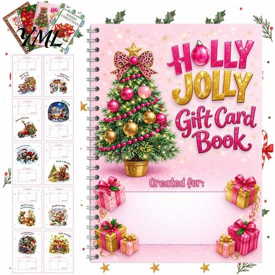 Carpeta de Regalo de Dinero de Temporada Tarjeta de Navidad Holográfica Libro, 7x5 Encuadernación en Espiral Folleto de Recuerdo Festivo, Portador de 10 Páginas Saludo Bolder DIY para