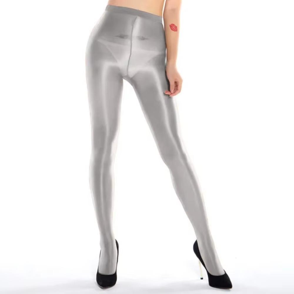 

70D Shaping Tights Tummy Control High Waisted Oil Satin Tights High Elastic Shiny Reflective Satin Stockings Nightclub Dance срібний