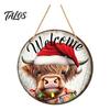 Rustic Christmas Wall Decor Wooden Round Hanging Sign, Santa Claus Highland Cow Winter Theme Farmhouse Holiday Art Door Decor, Welcome Ornament