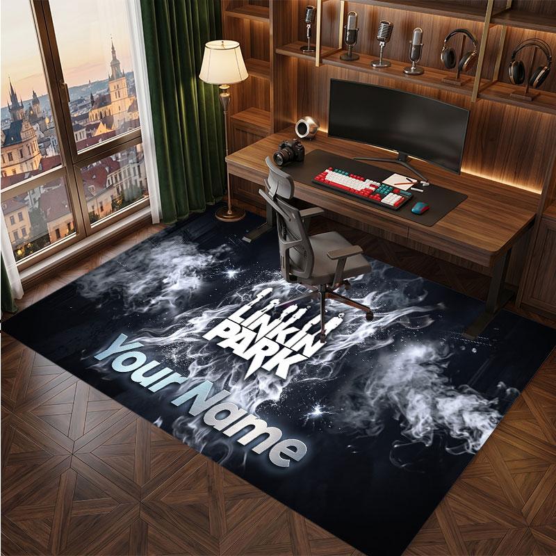 Linkin Park Personalized Crystal Velvet Carpet, Customized Name Text Soft Anti‑Slip Rug for Living Room Bedroom