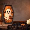 Spooky Fireplace Accents Vintage Halloween Wooden Table Decoration, Rustic Black Cat Ghost Skeleton Pumpkin Decorations Desktop Block Sign for