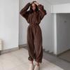 European & American Women's Spring/Autumn Long Sleeve Jumpsuit - Casual Half Open Neck, Elastic Waist Set