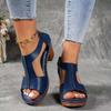 Sandali Estivi Nuovi Moda Europea e Americana Tacco Blocco Punta Aperta Donna Bocca di Pesce Fibbia Tacchi Alti Taglie Grandi Scarpe da Donna Commercio Estero