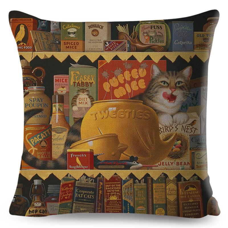 Cute Book Cat Party Cushion Cover Decor Cartoon Animal Pillowcase Printing Cojines Polyester Pillow Case  for Sofa Home 45x45cm