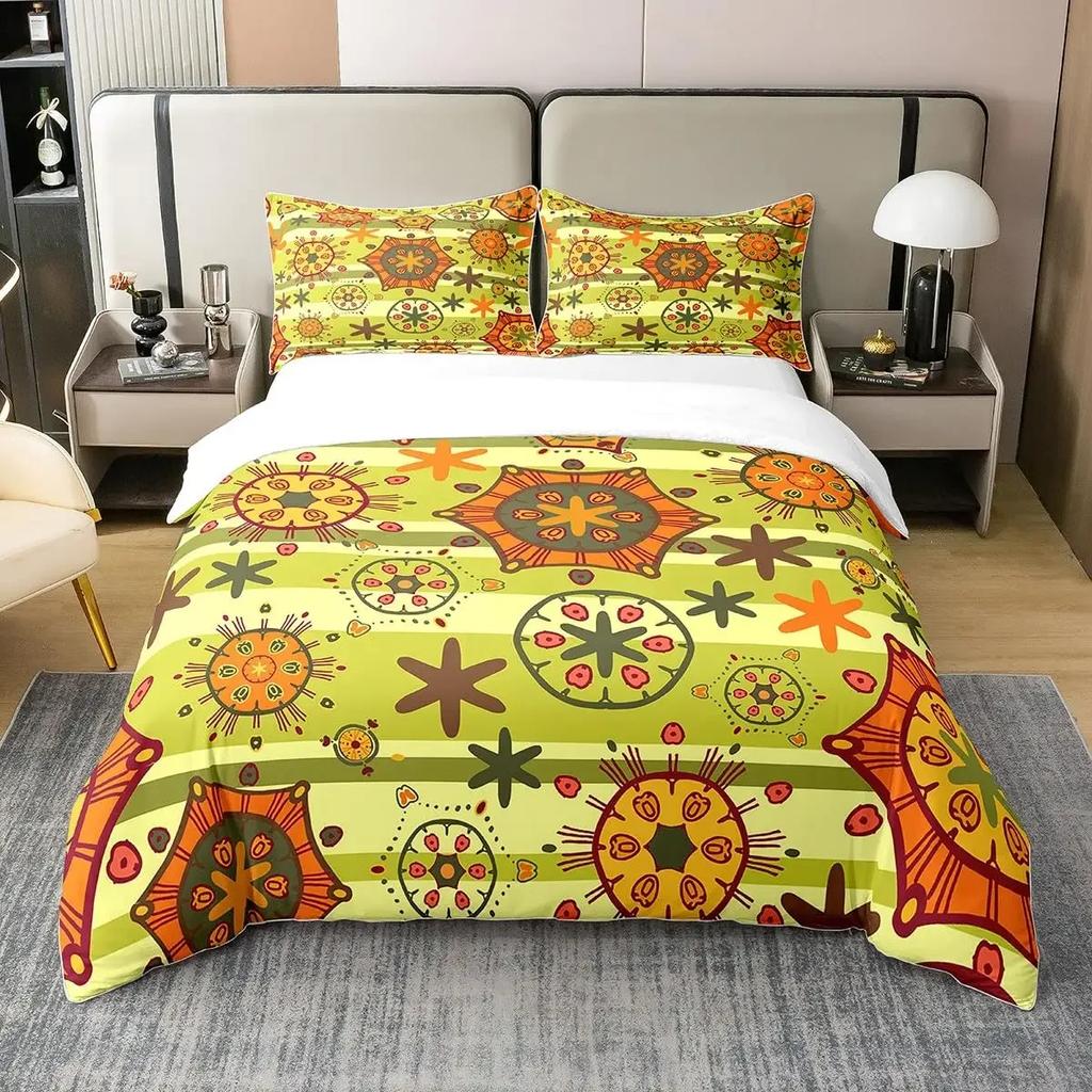 Comforter Vintage Floral Retro Polyester Comforter Colorful Daisy Bedding Set With 2 Pillow Sham Full Size 3 Pieces