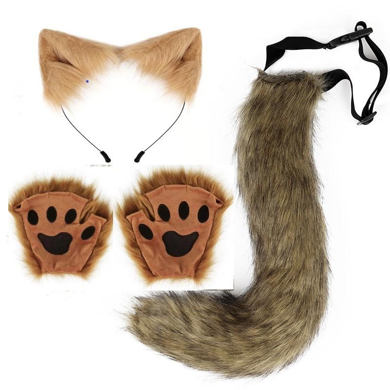 Halloween Party Fox Tail Fox Ears Set Plus Cute Paw Gloves Cosplay Animation Exhibition Character Handmade Plush Props