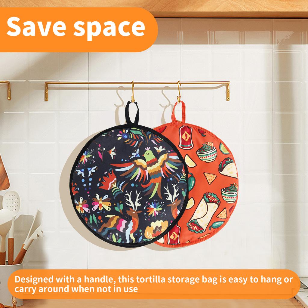 Portable 12 Inch Tortilla Warmer Bag Insulated Microwave-Safe Fabric Holder for Pizza Bread Double-Sided Tortilla Bag Warmer