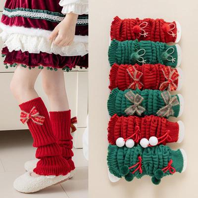 Red Girls' Christmas Leg Warmers, Thickened Mid-Calf Socks for Children