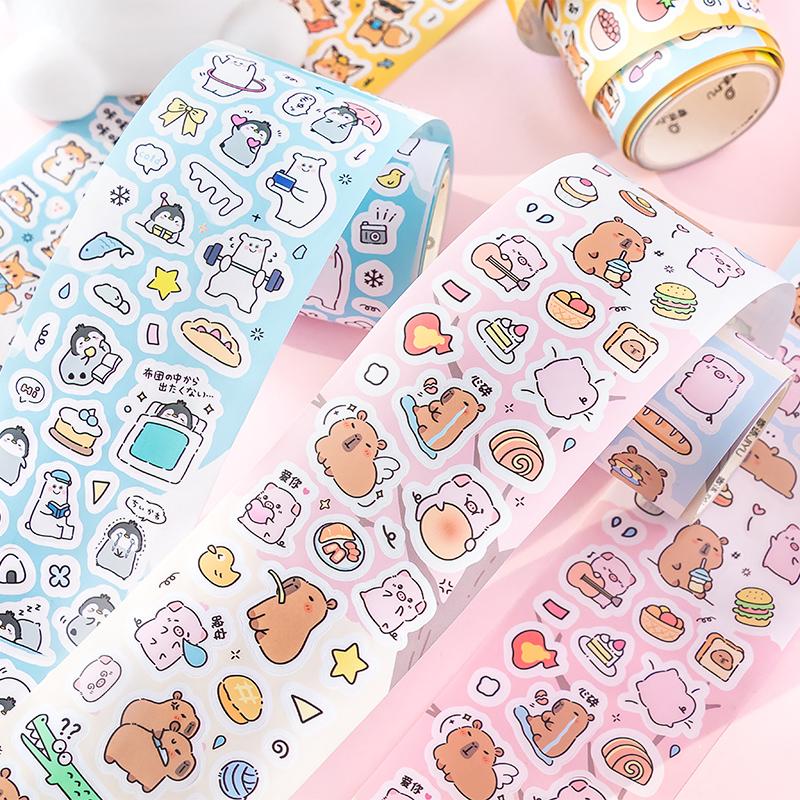 70mm*2m Cute Cartoon Creative Decoration Adhesive Tape PET Die Cutting Tapes Handbook DIY Scrapbooking Collage Journal Stickers
