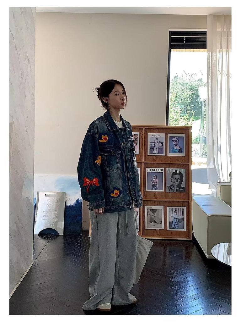 Trendy Unisex Butterfly Washed Denim Jacket - Spring/Autumn Casual Loose Fit