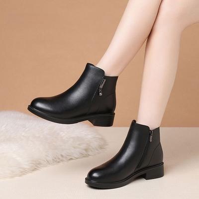 Small Leather Boots Women's New Women's Shoes Autumn and Winter Boots Low Heel Square Heel Round Head Boots Trendy and Comfortable Fashion Boots