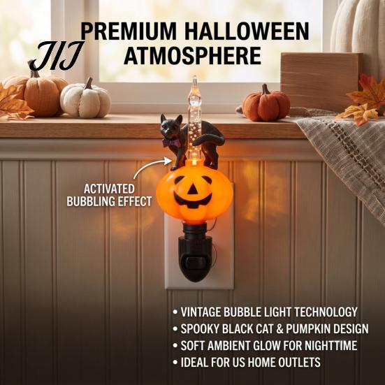 Halloween Night Light Black Cat Pumpkin for Halloween, LED Light-up Plug-in Lamp Lamp, Glowing Ambient Holiday Party Decor Decorative