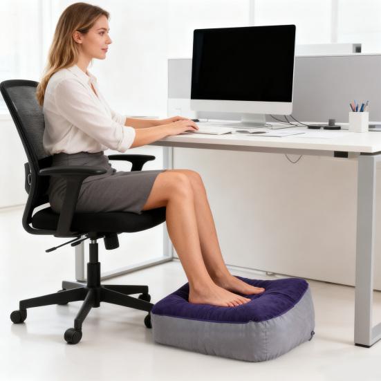 Yousheng Nadmuchiwana Poduszka Pod Nogi Szczelna PVC Miękka Flokowana Poduszka Domowe Biuro Kemping Samolot Pociąg Podróż Przenośna Poduszka Pod Nogi