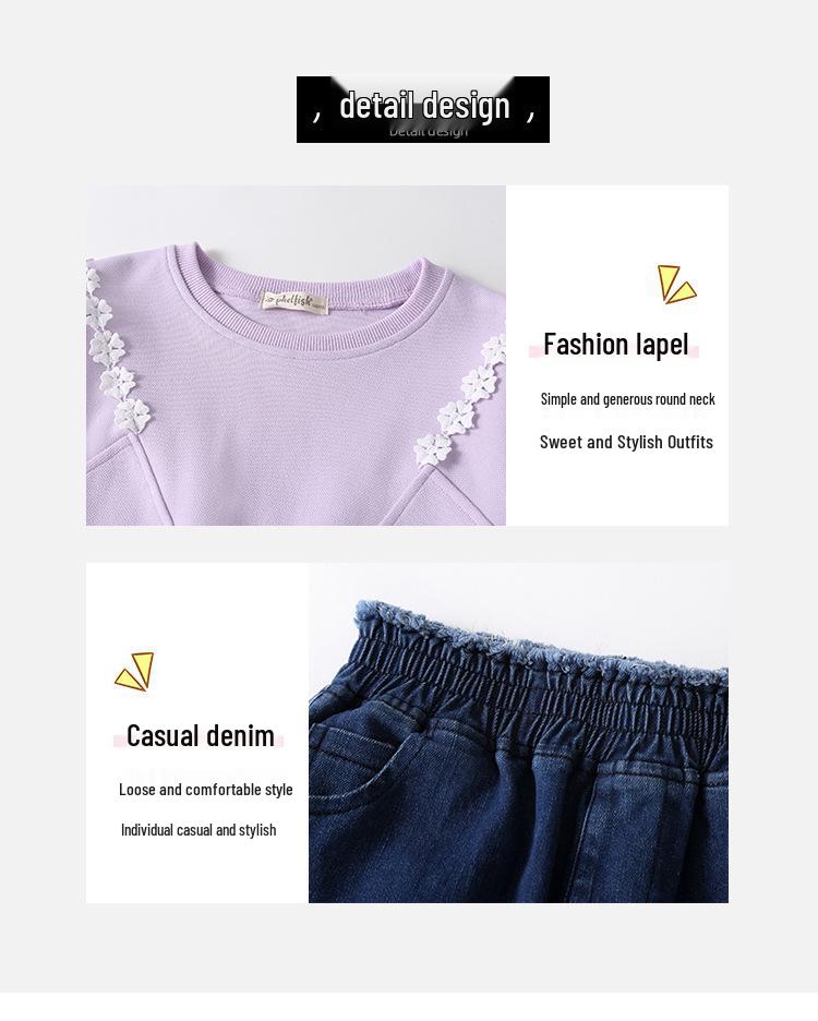 Höst 2025 Flickors Denimset: Sweatshirt & Byxor med vida ben för åldrarna 9-12