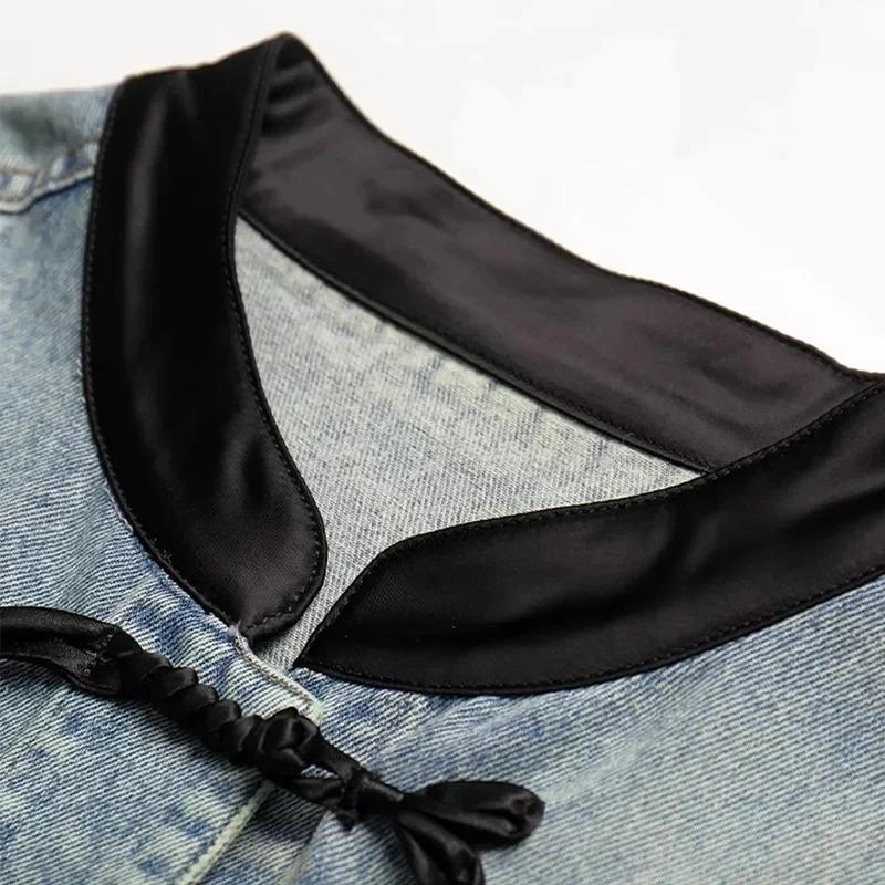 Veste en jean pour femme Printemps Automne Brodé Style Chinois Mode Polyvalente Vêtements en jean Haut de gamme pour femme