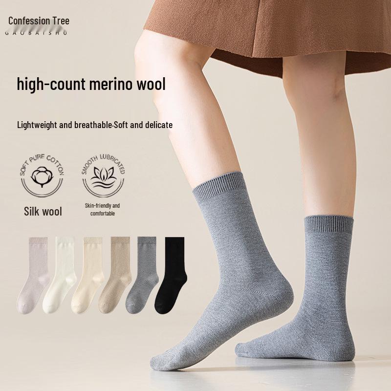 Women's Thickened Cashmere Wool Socks for Autumn and Winter – Warm, Versatile, and Solid Color.
