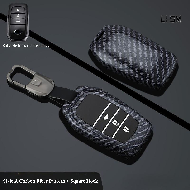 Abs Carbon Fiber Auto Key Fob Cover Case - Fit For Toyota Rav4, Camry, Highlander, Prado, Corolla, Crown (Remote Key Fob Compatible)