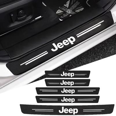 Car with Logo Door Carbon Fiber Sill Protector Stickers For Grand Cherokee Wrangler JK Gladiator Compass Renegade Patriot