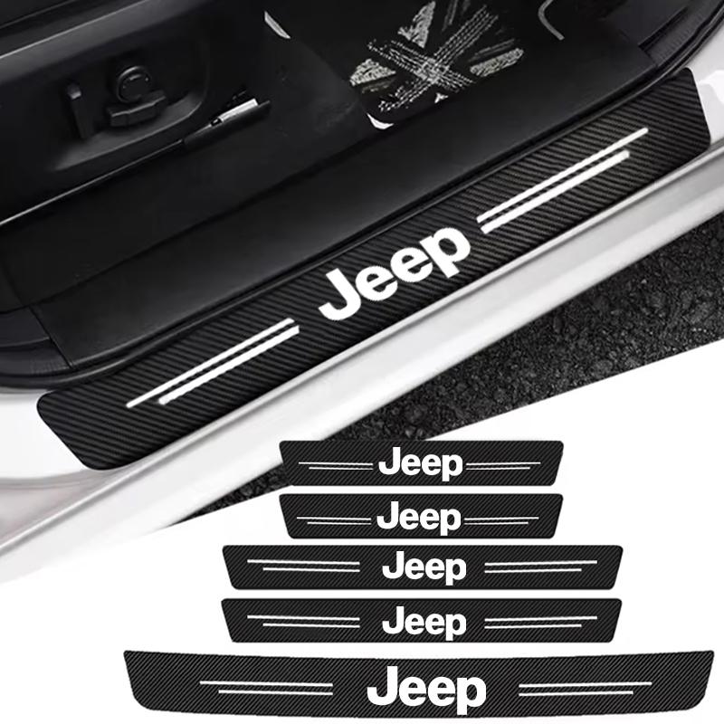 Car Threshold Scuff Plate Carbon Fiber Sill Protector Stickers For Jeep Renegade Wrangler Cherokee Compass Patriot Accessories