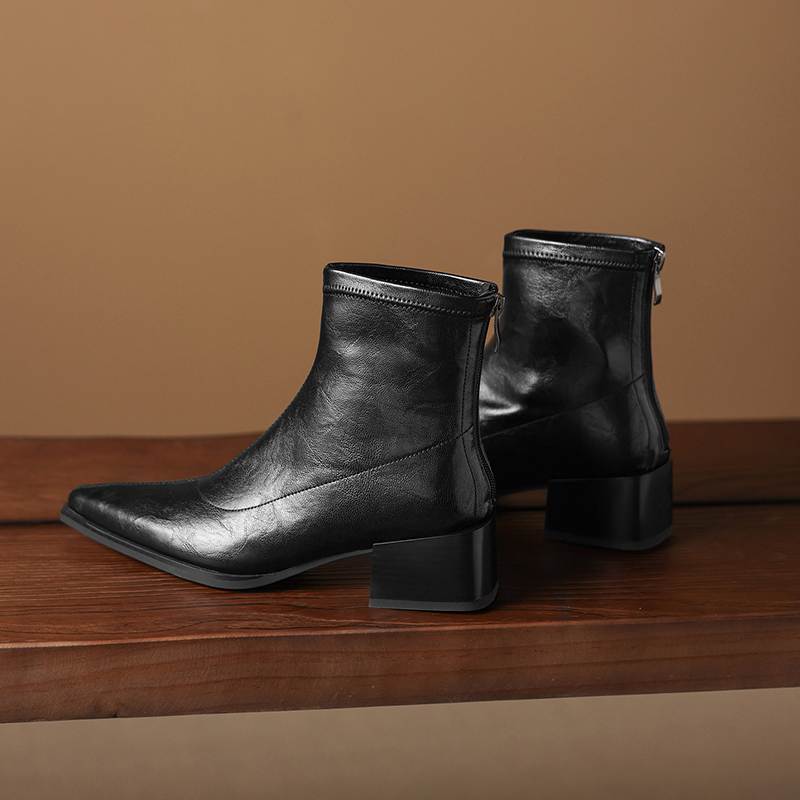 Krazing Pot Microfiber Pointed Toe Thick Heels Chelsea Boots Size 42 Zip Beauty Lady Women Stretch Ankle Boots