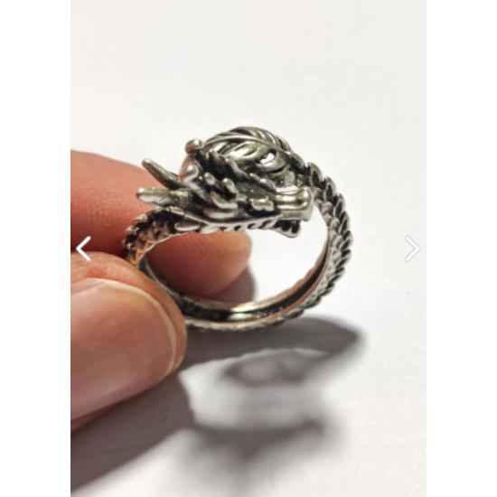 Verstellbarer Ring mit Drachenmodell, antik versilbert