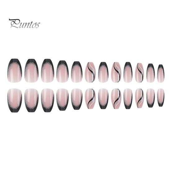 1 Set Wearable False Nails DIY Nail Art Kit with Glue & Nail File Press-on Nails Waterproof Gel Fake Nails Full Cover French Tips Artificial Nail