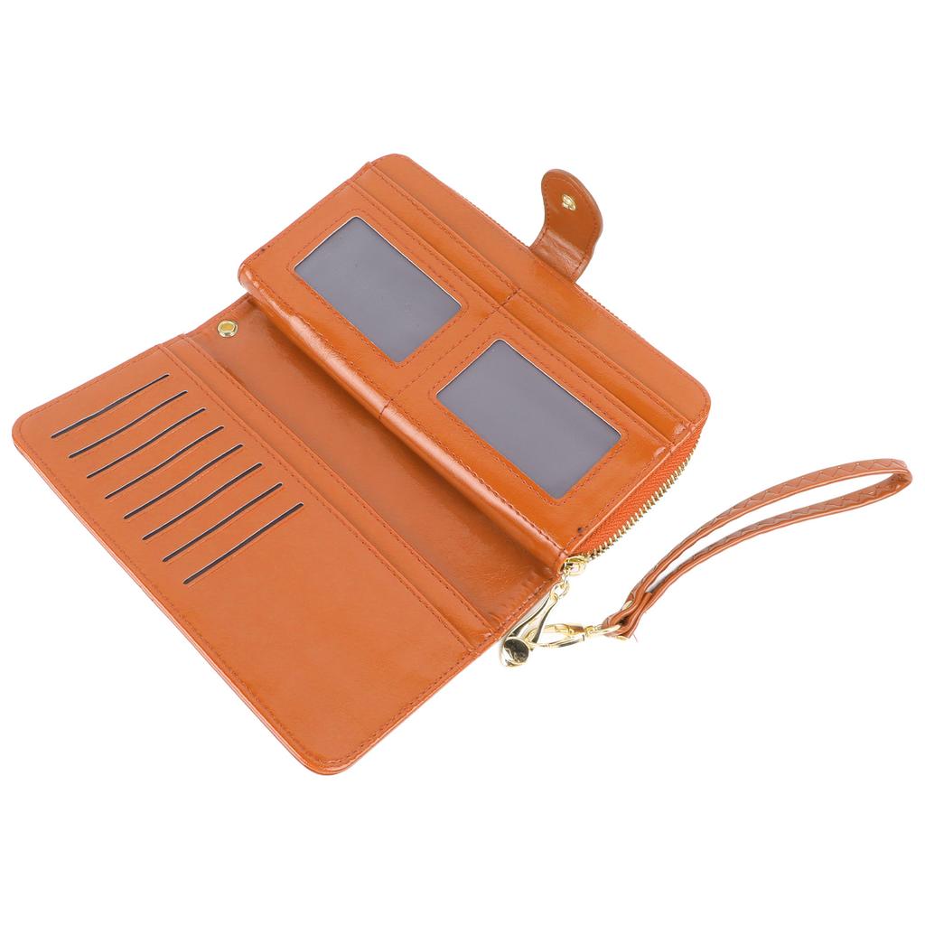 Women Long Wallet Stylish Multifunctional PU Leather Wallet Large Capacity Portable Female Wallet for Daily Use Brown