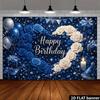 2D Starry Blue Rose Happy Birthday Backdrop Banner Party Decoration for Boys & Men
