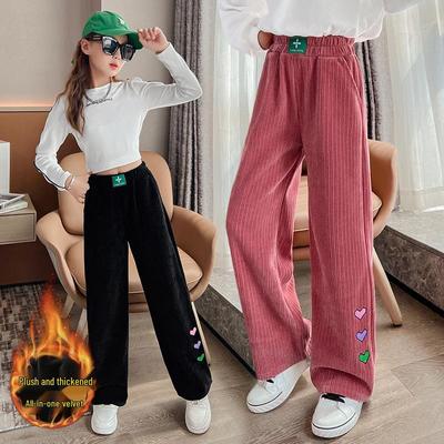 Girls' Fleece-Lined Straight-Leg Pants - 2025 New Autumn/Winter Fashion for Middle and Big Kids