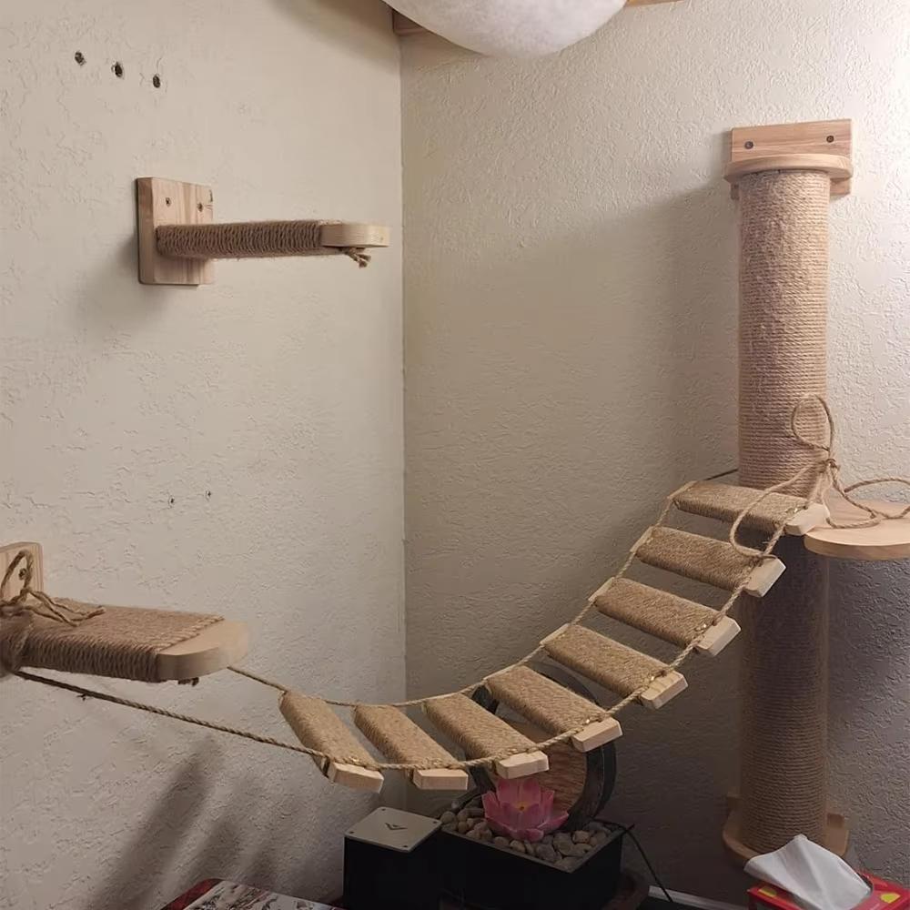 Cat Wall Furniture Wall-Mounted Wooden Cat Sisal Climber Steps Space-Saving Cat Activity Center for Kittens & Adult Cats